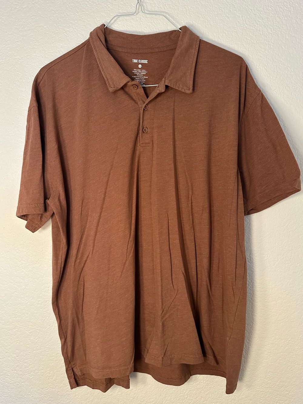 True Classic Men’s 2XL Short Sleeve Classic Polo Shirt Sepia Brown Cotton Blend